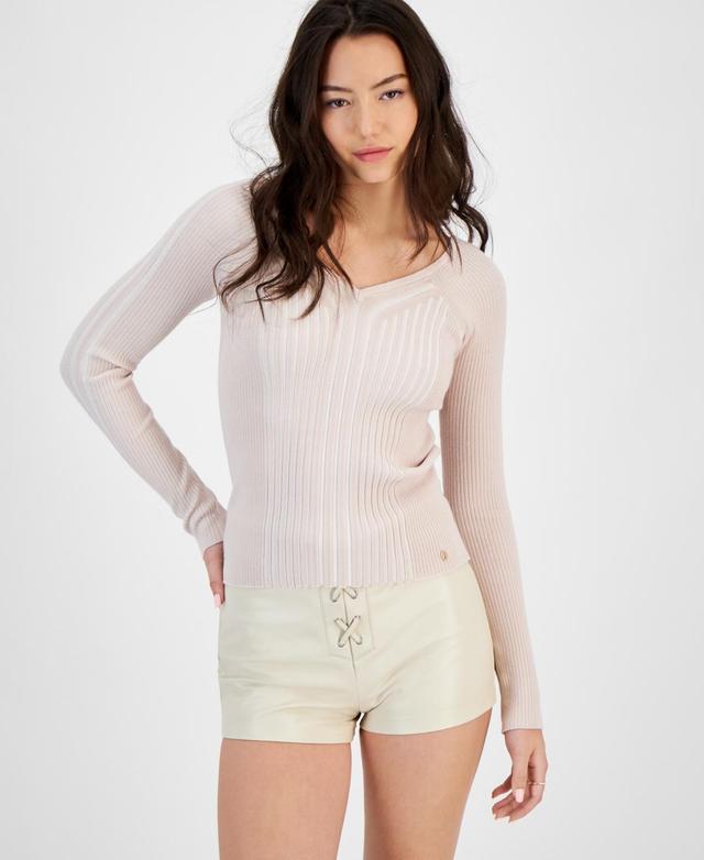 Guess Womens Allie V-Neck Ribbed Sweater Product Image