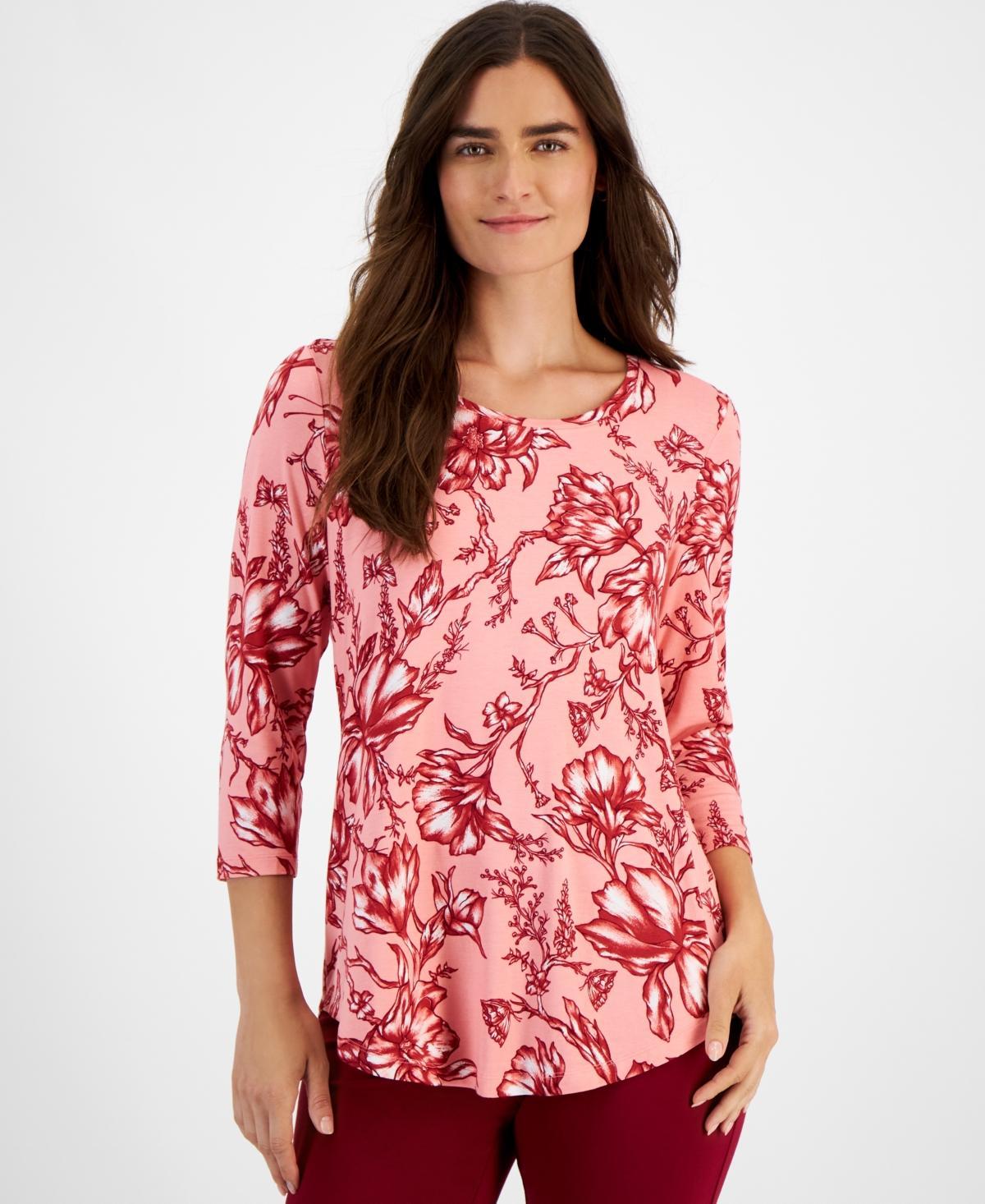 Jm Collection Womens Printed 3/4-Sleeve Top, Created for Macys Product Image