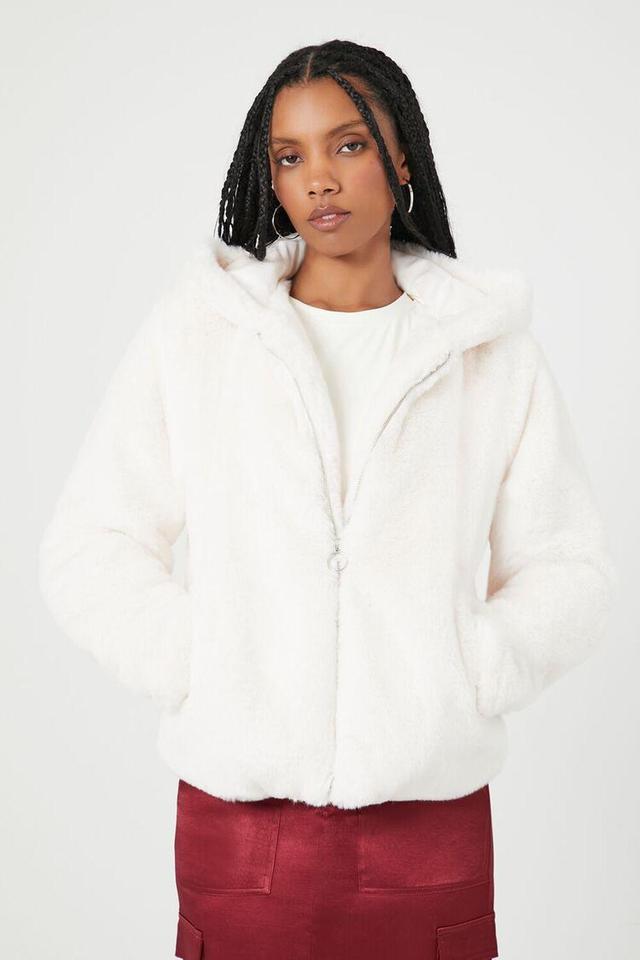 Plush Faux Fur Zip-Up Hoodie | Forever 21 Product Image