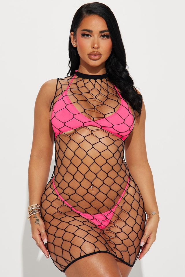 Neon Nights 3 Piece Bodystocking Set - Neon Pink Product Image