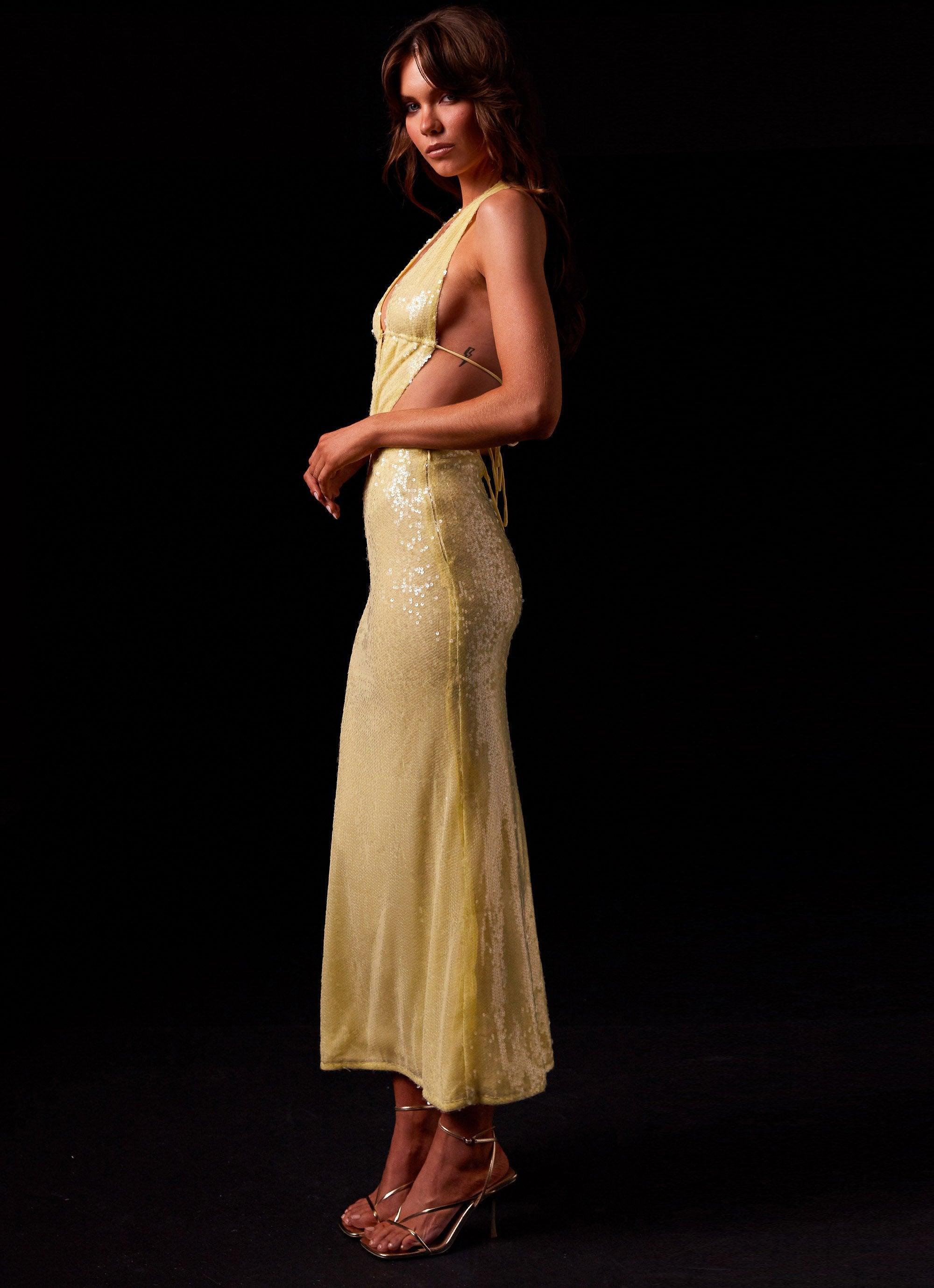 Elara Sequin Maxi Dress - Lemon Spritz Product Image