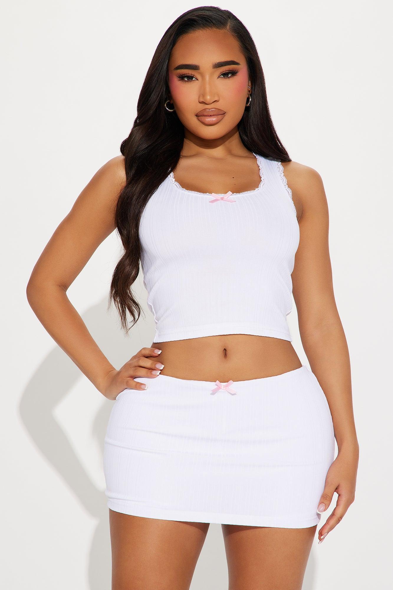 Bow Love Ribbed Skirt Set - White product image