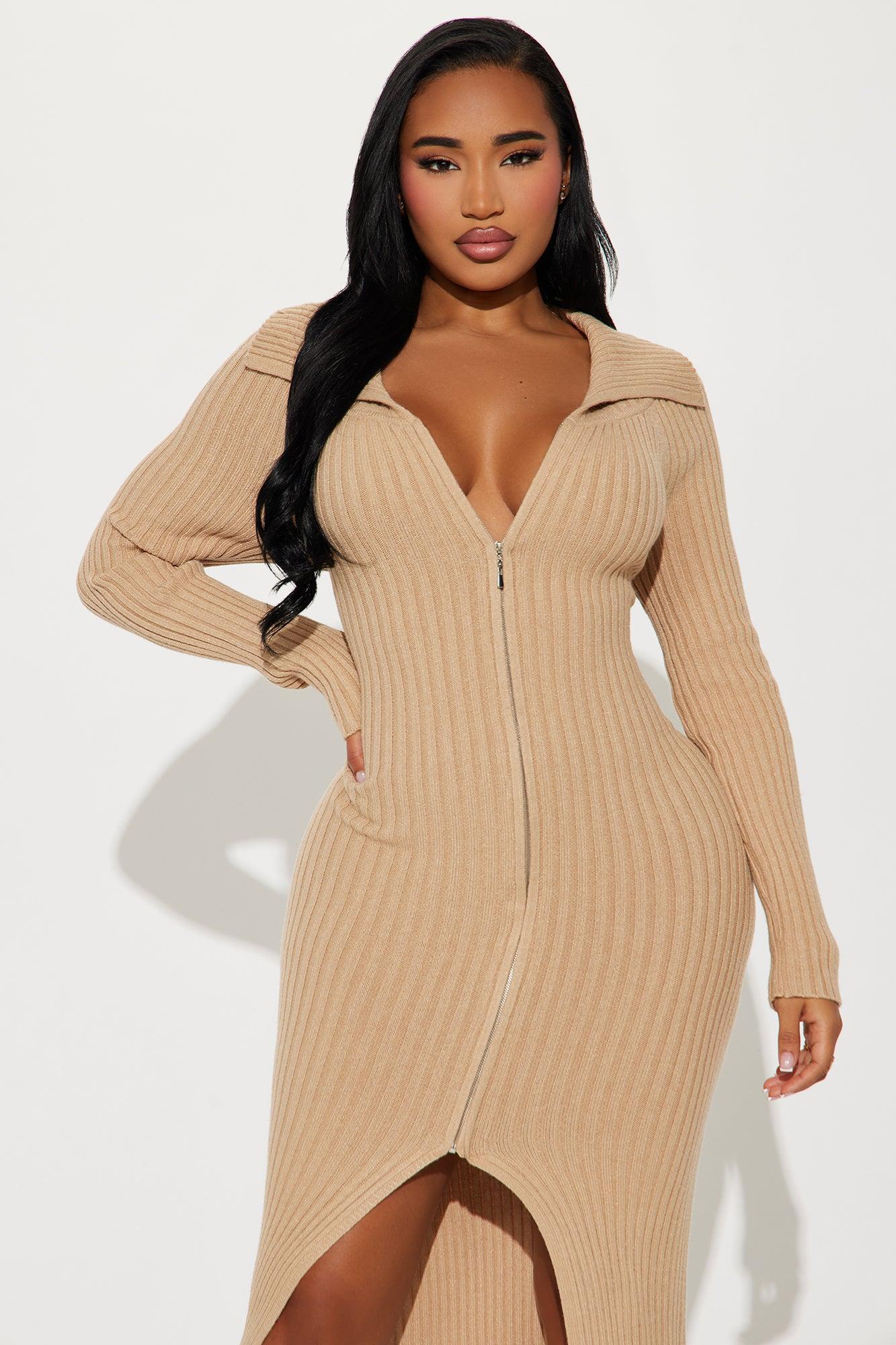 On a Mission Sweater Midi Dress - Tan Product Image