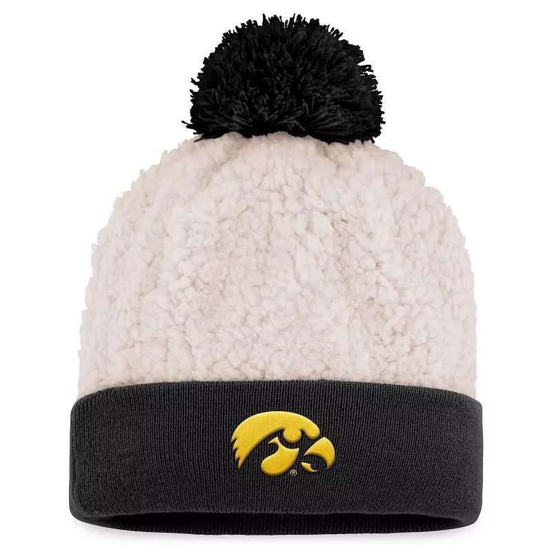 Womens Top of the World Cream Iowa Hawkeyes Grace Sherpa Cuffed Knit Hat with Pom Product Image