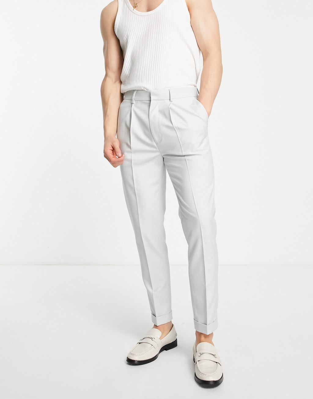 ASOS DESIGN smart tapered turnup pants with micro texture in pastel mint Product Image