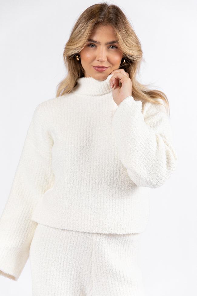 Keep It Comfy Ivory Fuzzy Turtleneck Sweater Set Product Image