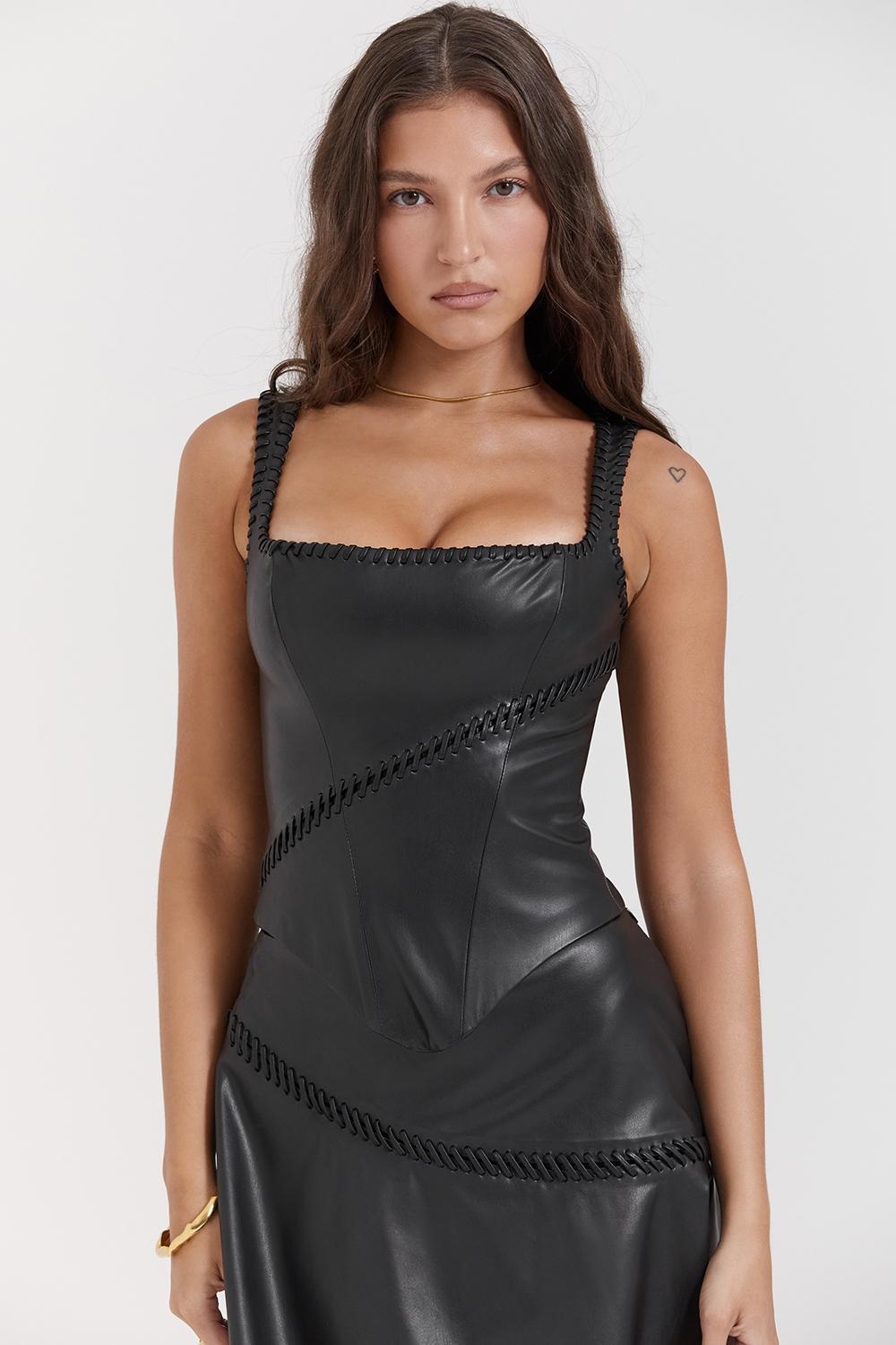 Leonie Black Vegan Leather Corset - SALE Product Image