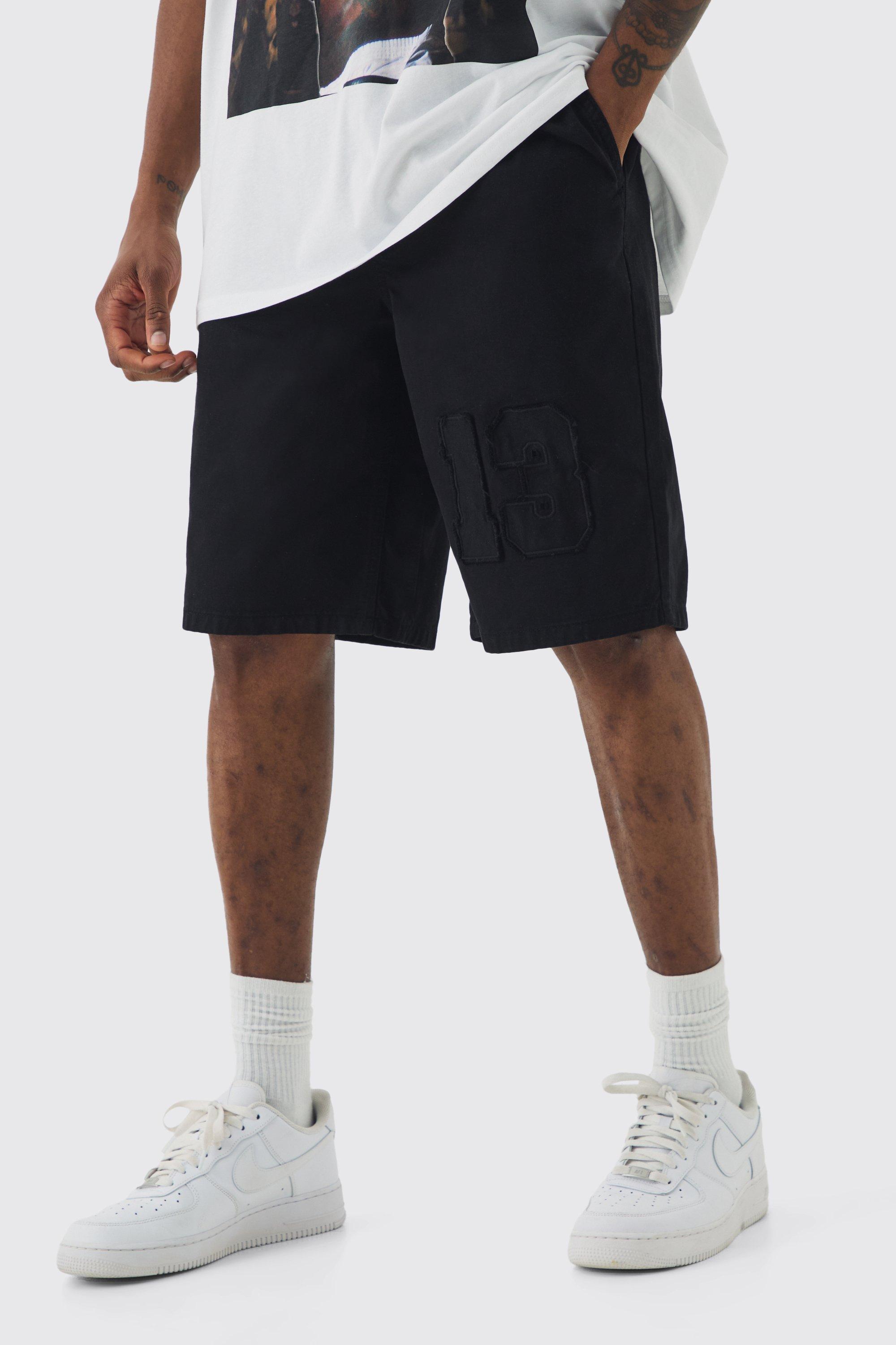 Tall Elasticated Waist Applique Short Length Relaxed Shorts | boohooMAN USA Product Image