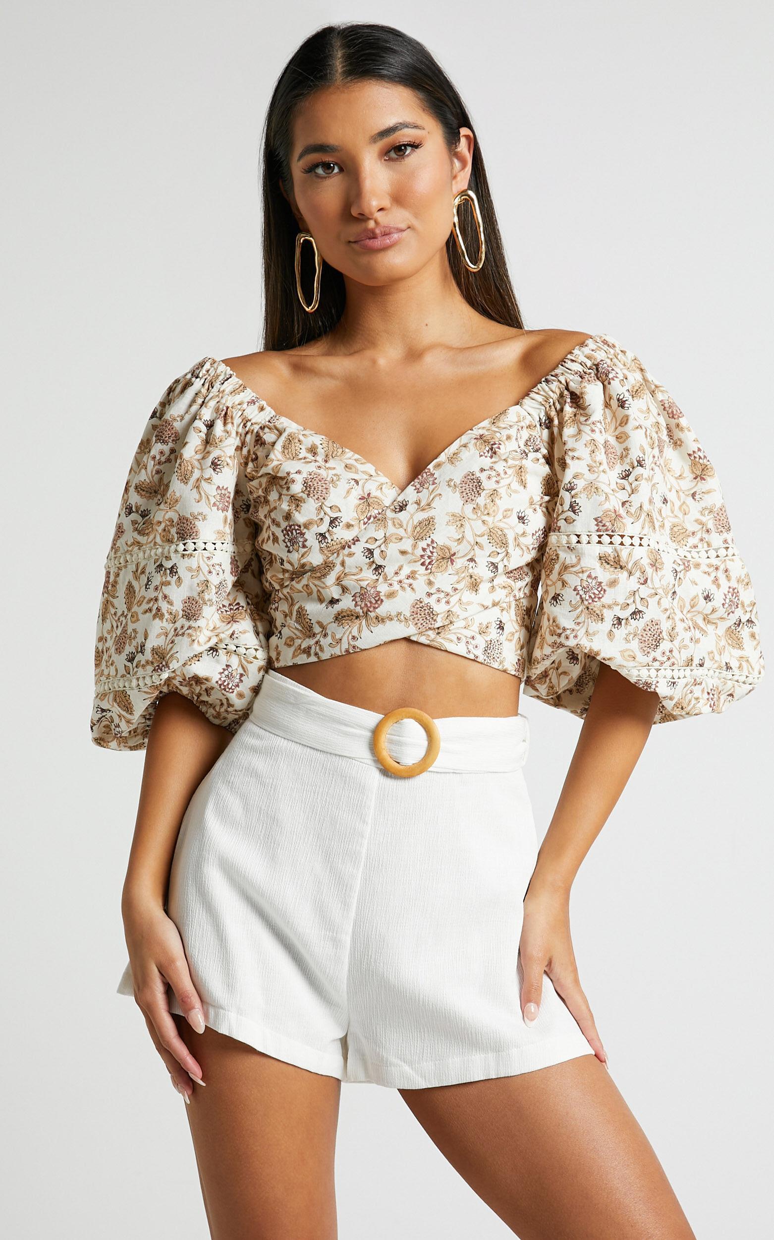 Devera Shorts - Belted High Waist Shorts in Off White Product Image