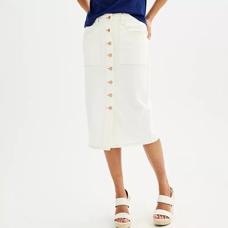 Womens Sonoma Goods For Life Button Midi Skirt White Product Image