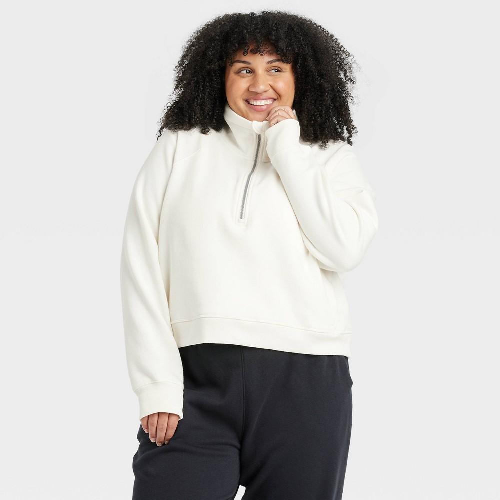 Womens Fleece Half Zip Pullover Sweatshirt - All In Motion Cream 3X Product Image