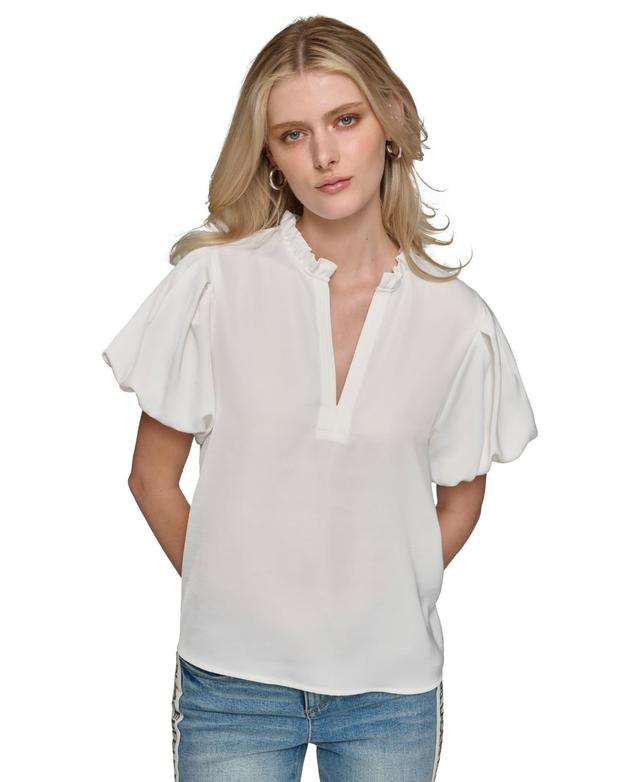 Karl Lagerfeld Paris Womens V-Neck Puff-Sleeve Blouse Product Image