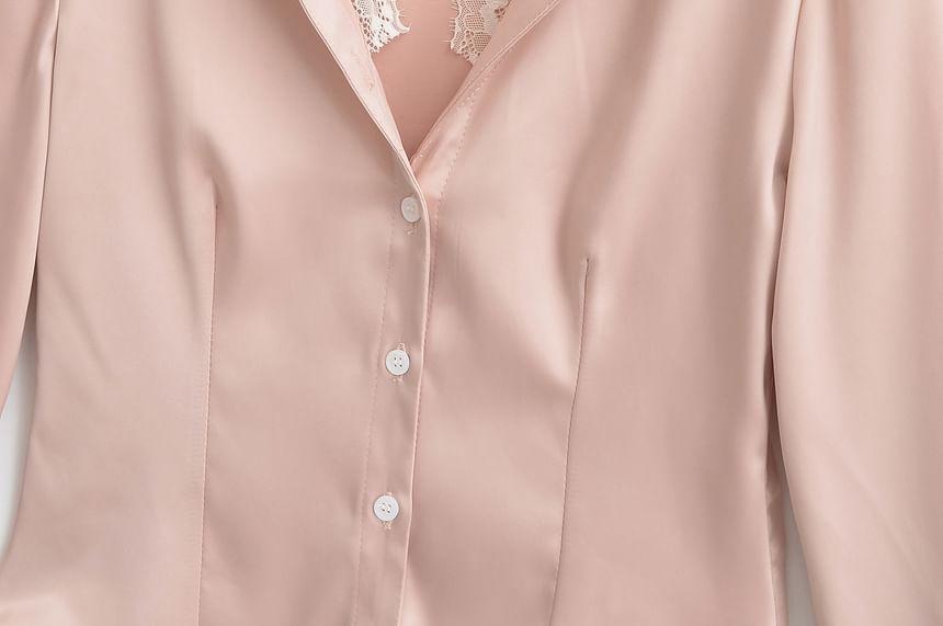 Long-Sleeve Satin Plain Shirt Product Image