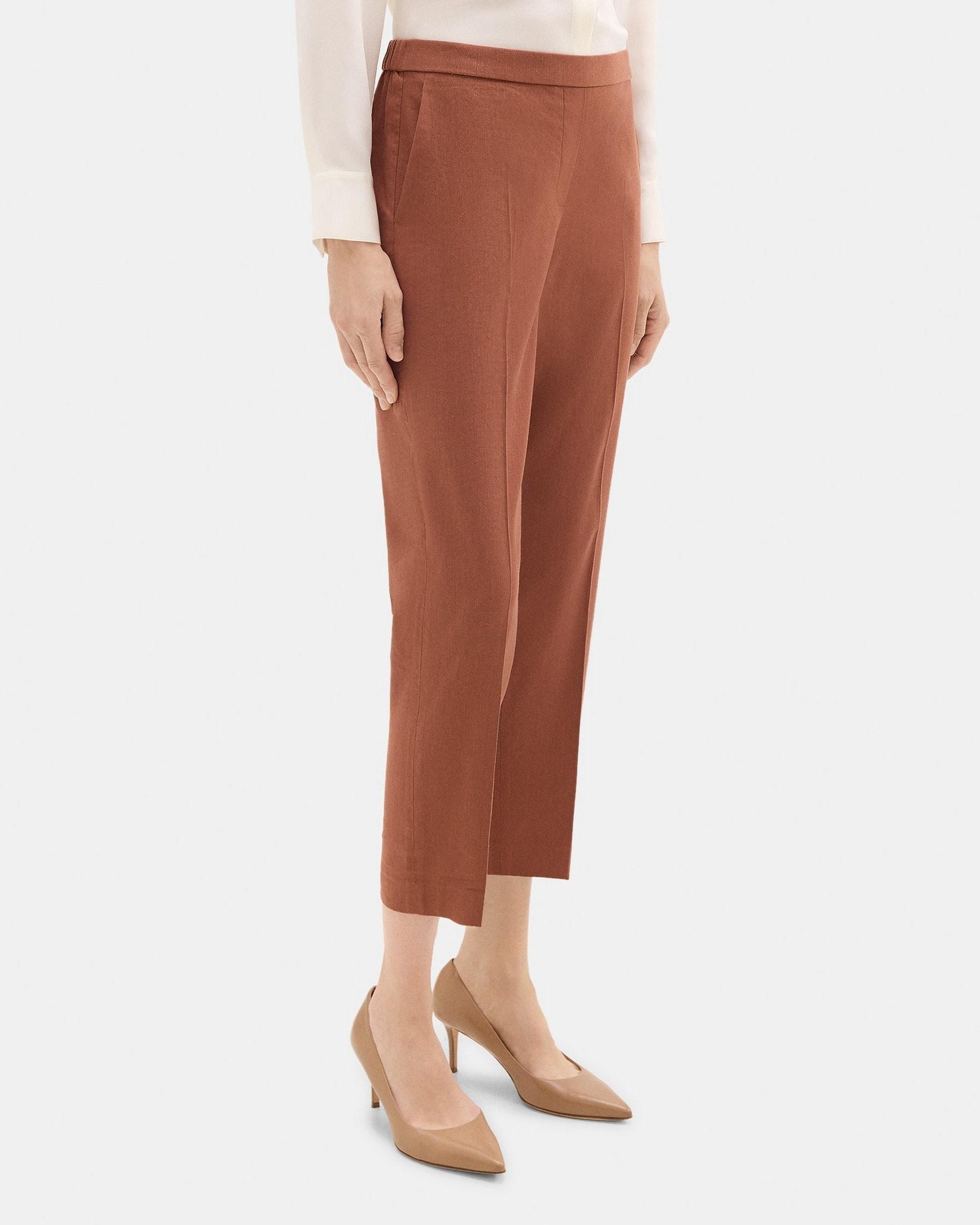 Slim Cropped Pull-On Pant in Stretch Linen-Blend Product Image