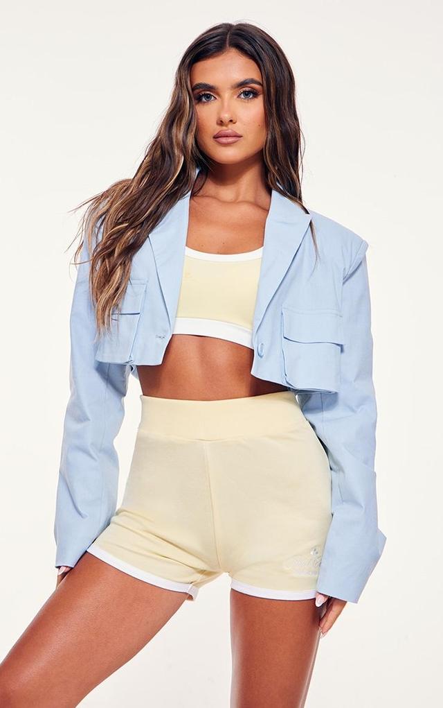 Sky Blue Linen Look Pocket Detail Super Cropped Blazer Product Image