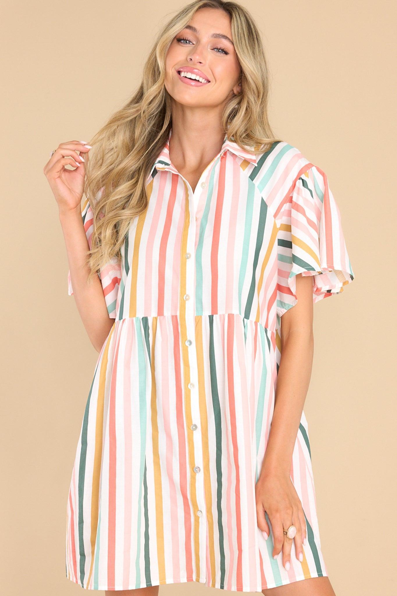 Aura In The Clouds Desert Sage Multi Stripe Dress Product Image