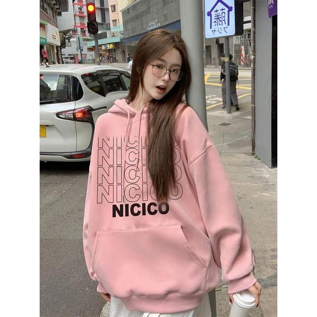 Drop Shoulder Drawstring Lettering Printed Oversized Hoodie Product Image