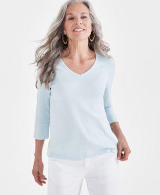 Style & Co Womens Cotton 3/4-Sleeve V-Neck Tee, Created for Macys Product Image