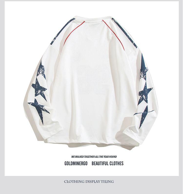 Crewneck Star Print Numbering Sweatshirt Product Image