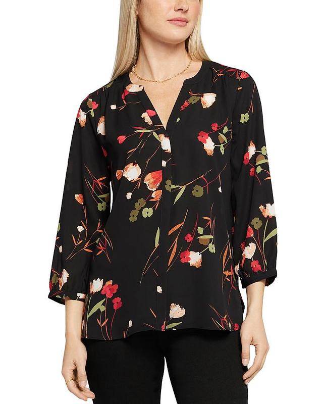 Nydj Three Quarter Sleeve Printed Pintucked Back Blouse Product Image