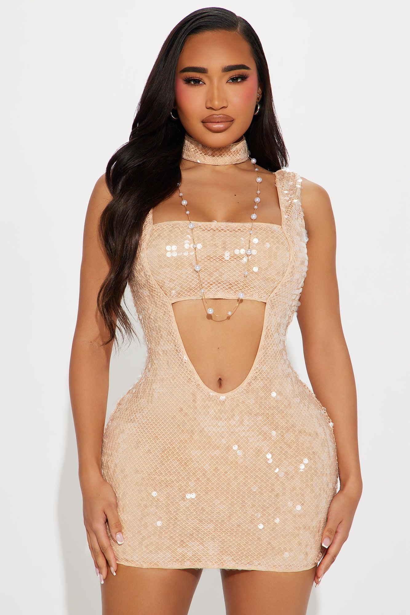 Symphony Micro Mini Dress Set - Nude Product Image