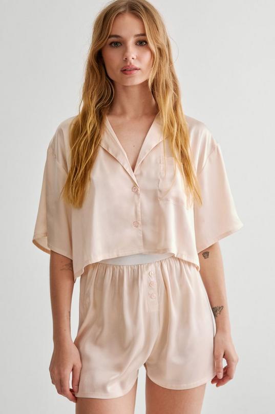 Satin Boxy Shirt And Boxer Short Pajama  Product Image