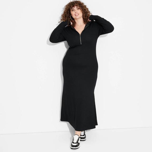 Womens Long Sleeve Bodycon Ribbed Maxi Dress - Wild Fable Black 4X Product Image