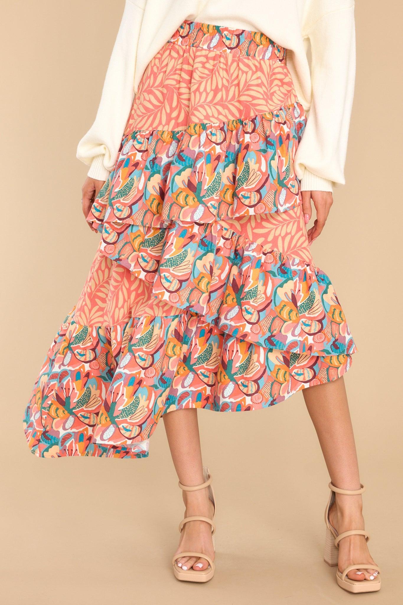 Aura Sunset Horizon Hues Multi Print Midi Skirt Product Image