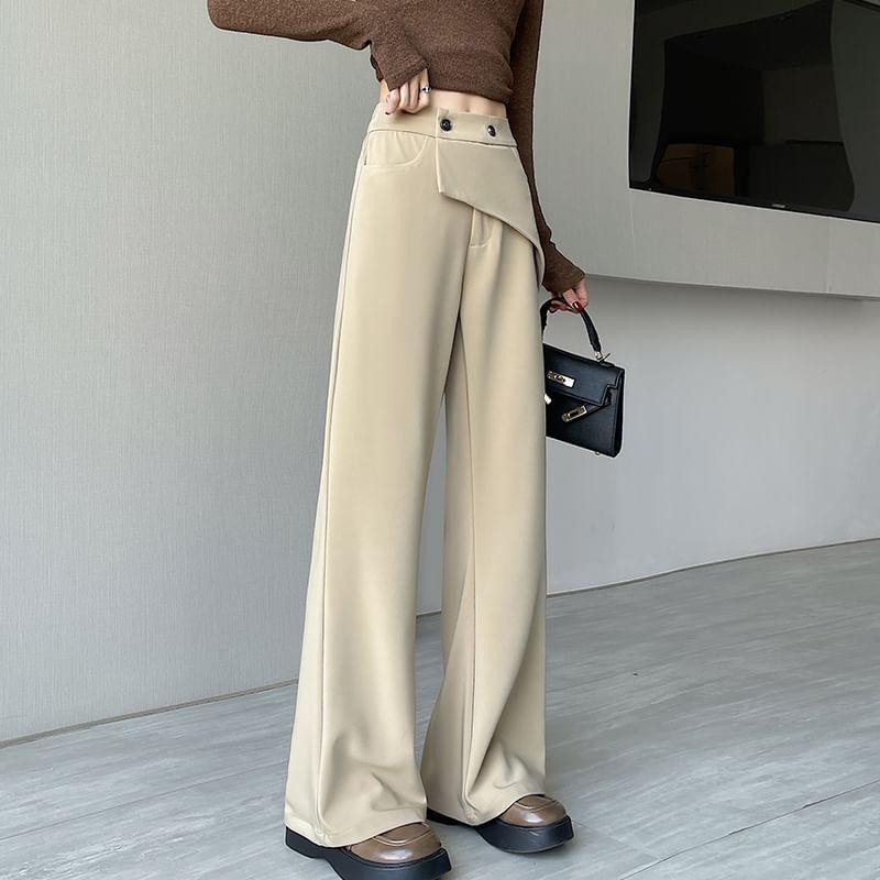 High-Rise Plain Loose Fit Pants Product Image