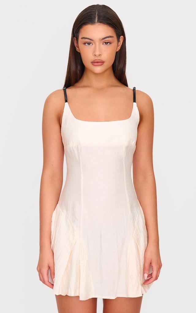 Cream Textured Woven Buckle Detail Shift Dress Product Image