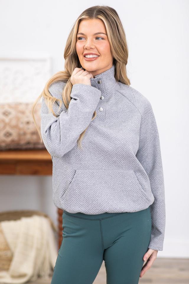 Heather Grey Textured Button Sweatshirt Product Image