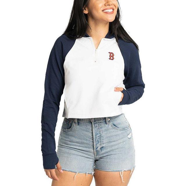 Womens Lusso Houston Astros Jane Raglan Quarter-Zip Tri-Blend Cropped Pullover Hoodie Product Image