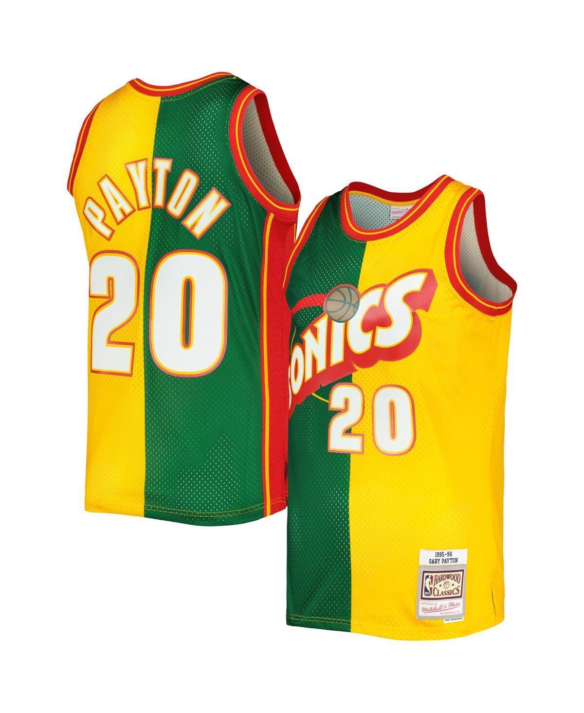 Mens Mitchell & Ness Gary Payton Green, Gold Seattle SuperSonics Hardwood Classics 1995-96 Split Swingman Jersey - Green, Gold Product Image