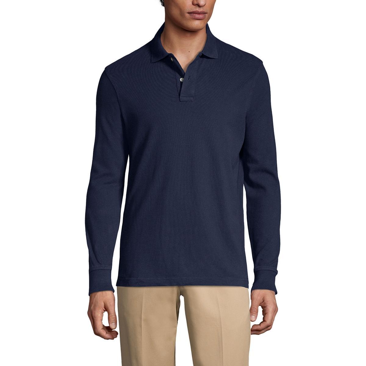 Mens Lands End Long Sleeve Mesh Polo Shirt Product Image