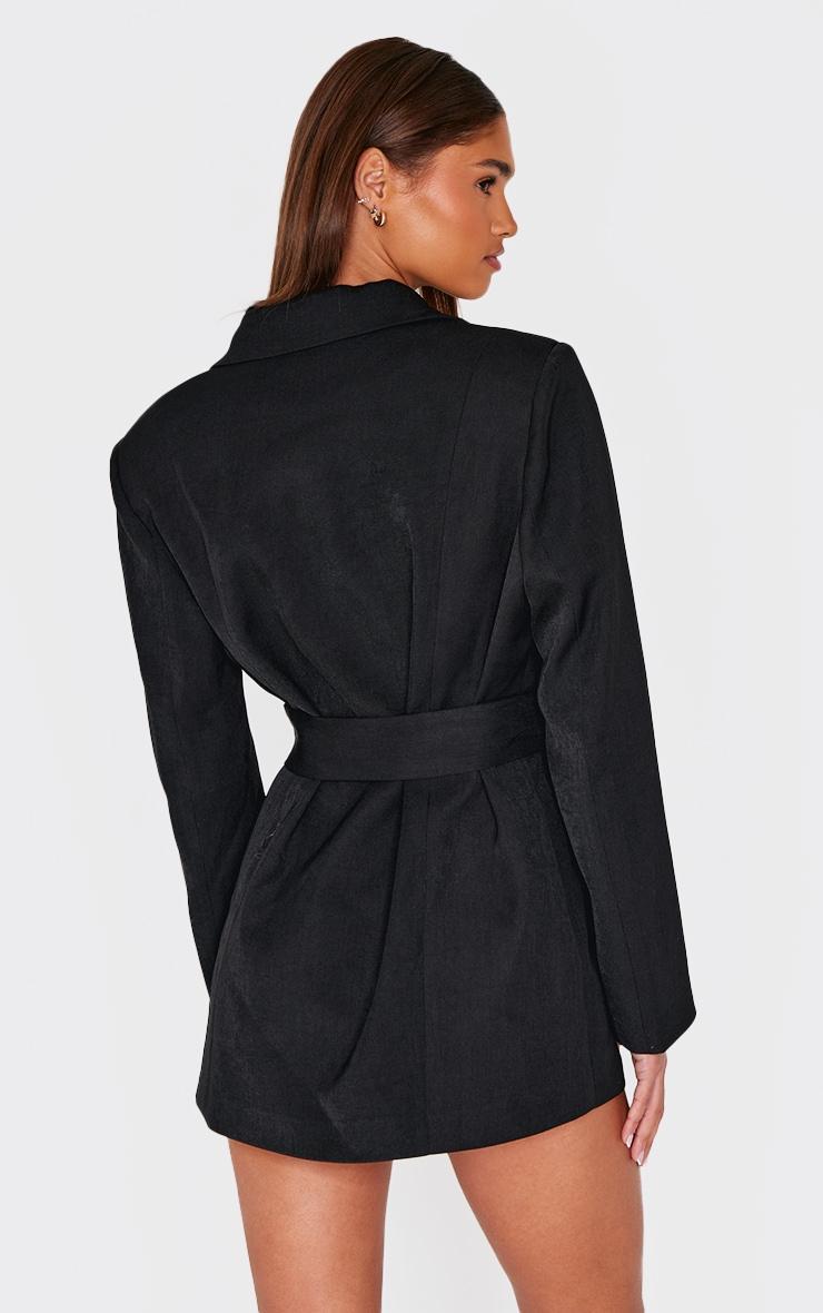 Black Structured Belted Blazer Dress Product Image