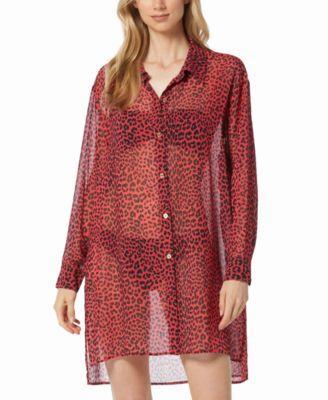 Michael Michael Kors Womens Animal-Print Sheer Cover-Up Shirt Product Image