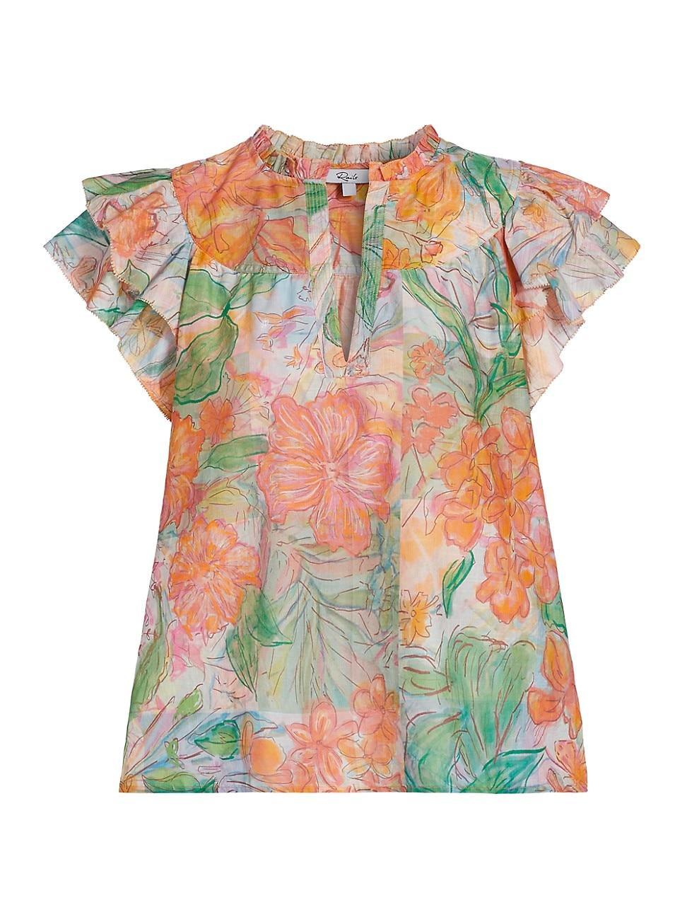 Womens Calista Floral Cotton Cap-Sleeve Blouse product image