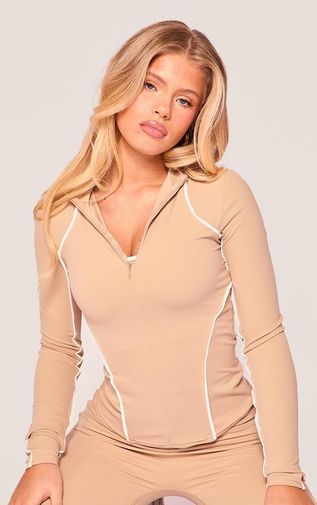 PLT SPORT Mocha Sculpt Contrast Seam Gym Jacket Product Image