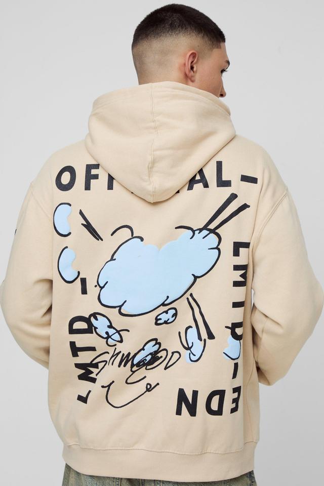 Oversized Puff Print Doodle Graphic Hoodie | boohooMAN USA Product Image