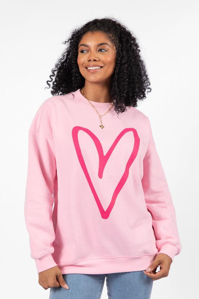 Heart Sketch Light Pink Oversized Graphic Sweatshirt Product Image