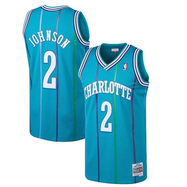 Mens Mitchell & Ness Larry Johnson Teal Charlotte Hornets Hardwood Classics Swingman Jersey Product Image