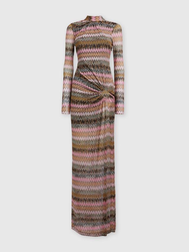 Long dress in chevron viscose and lurex with cut-out detail Product Image