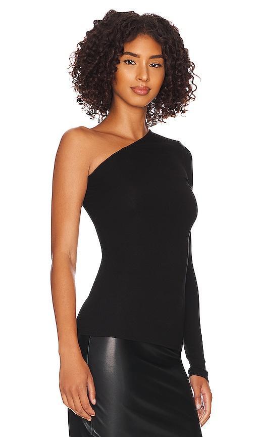 Enza Costa Silk Knit Angled One Shoulder Top in Black - Black. Size XS (also in S, M, L). Product Image