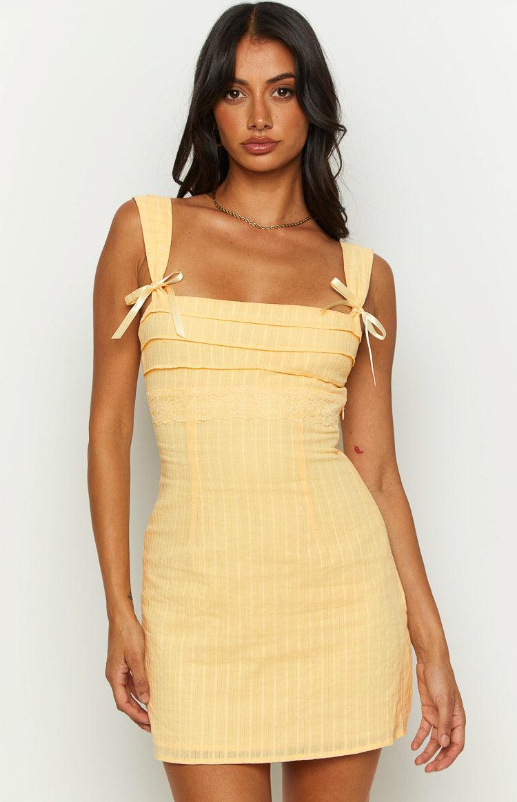 Taylor Yellow Tie Back Mini Dress Product Image