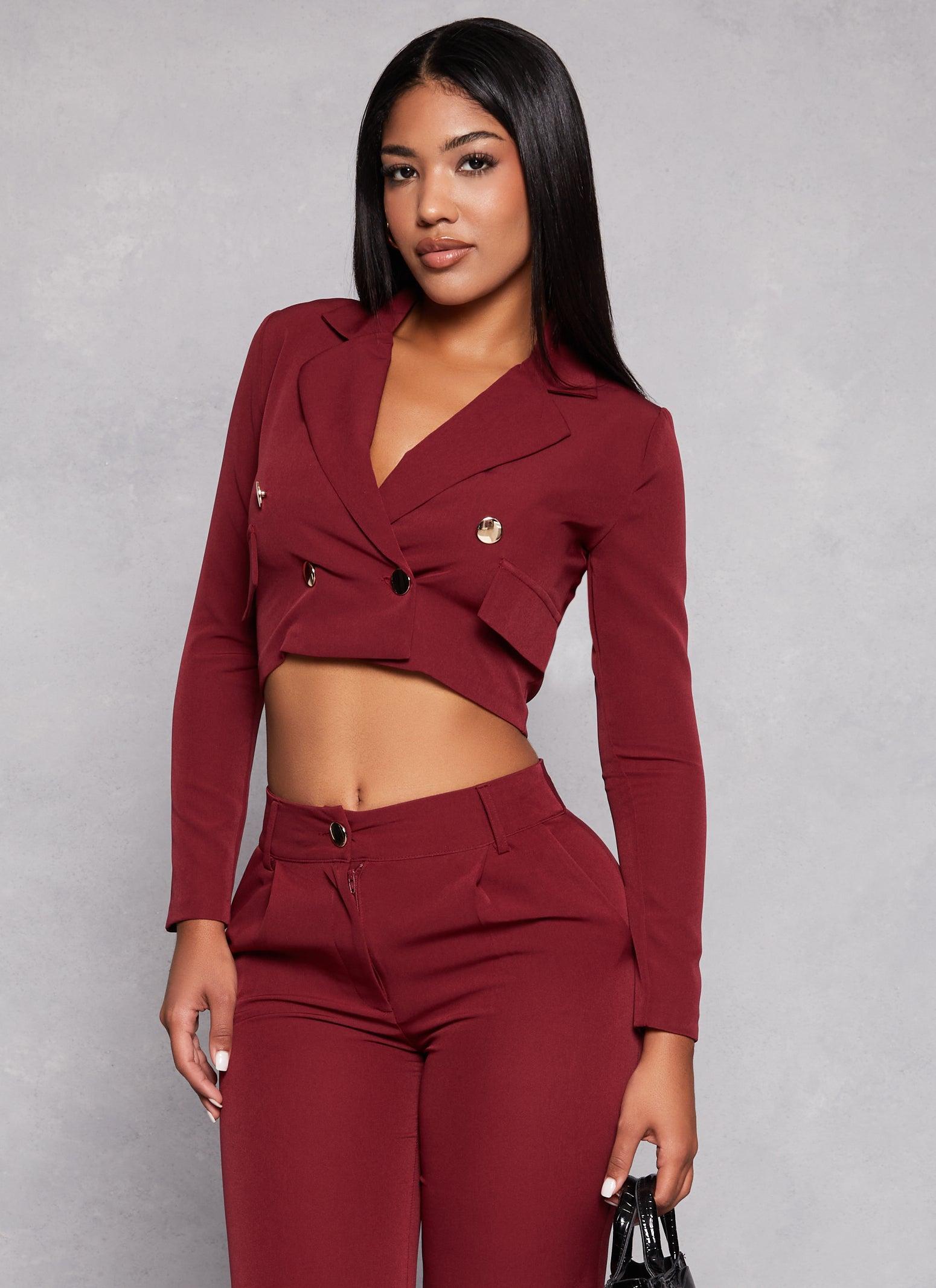 Womens Crepe Knit Double Breasted Cropped Blazer product image