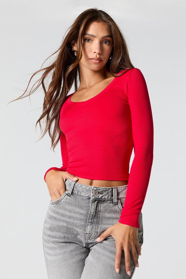 Ribbed V-Neck Long Sleeve Top Female Product Image