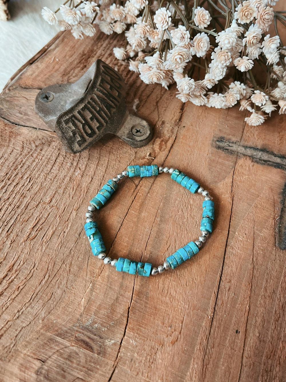 Handmade Turquoise Stretchy Gemstone Bracelet Product Image