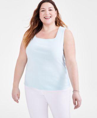 Plus Size Cotton Square-Neck Tank Top, Created for Macy's product image