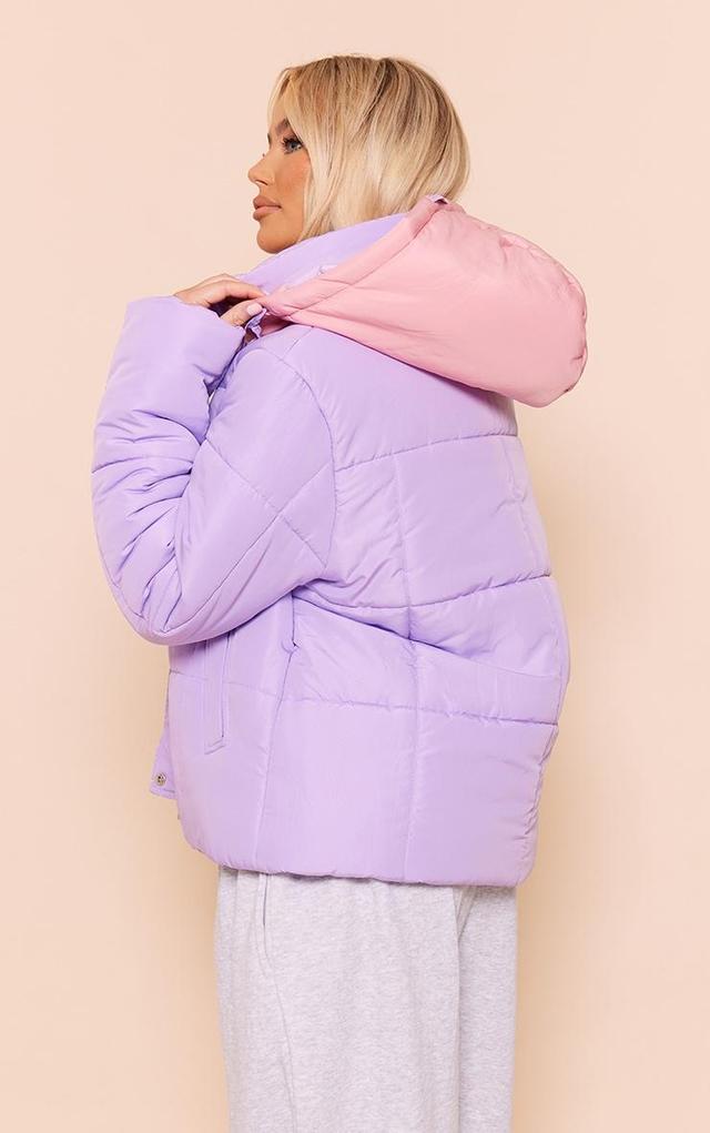 Lilac Contrast Hood Puffer Jacket Product Image