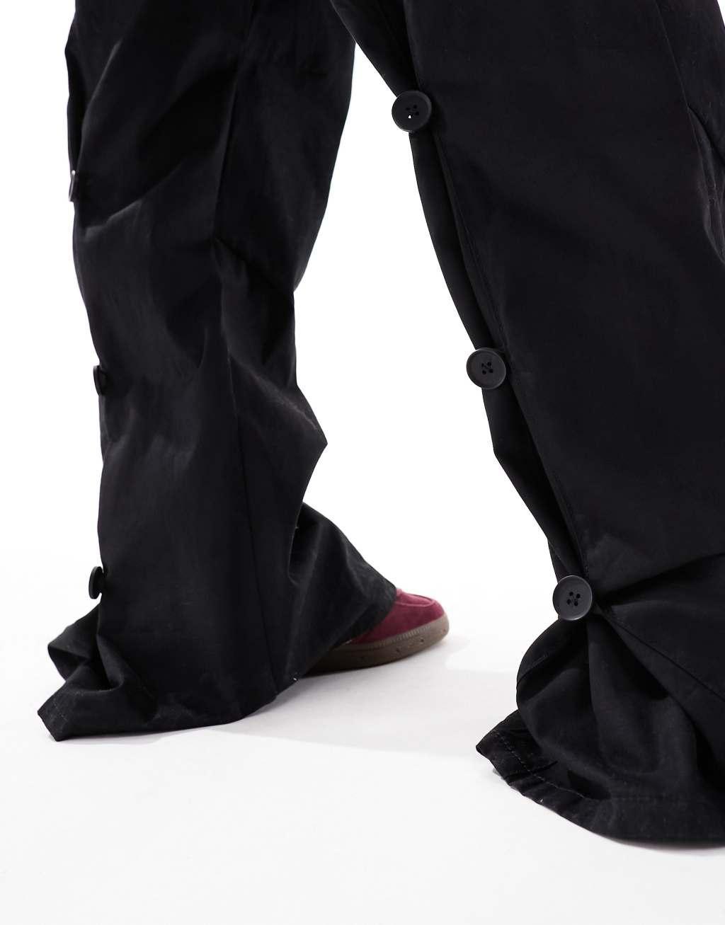 COLLUSION wide leg utility pants with button hem-Black Product Image